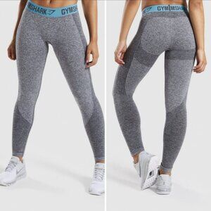 GymShark Womens Seamless Flex Leggings Gray  Turquoise Elastic Waist Sz M